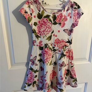 The Children's Place White Dress with Pink Floral & Green Leaves